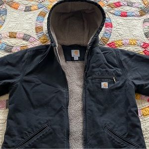 Carhartt jacket - black, hooded, shearling lining